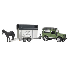 Bruder Land Rover Defender Station Wagon mit Pferdeanhänger & Pferd