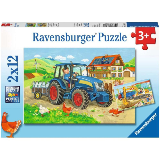 Puzzle Baustelle und Bauernhof, 2 x 12 Teile