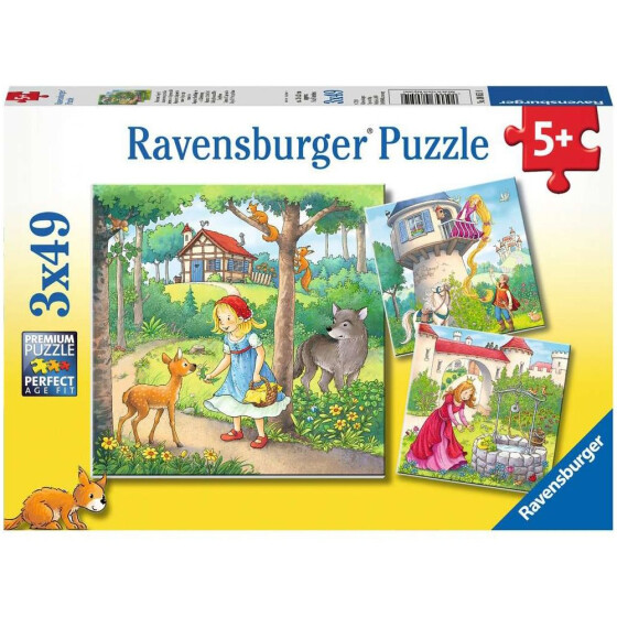 Puzzle Rapunzel, Rotkäppchen & der Froschkönig, 3 x 49 Teile