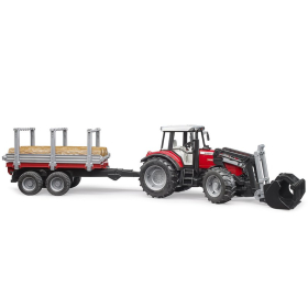 Bruder Massey Ferguson 7480 mit Frontlader, Anhänger & Baumstämmen