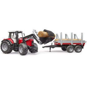 Bruder Massey Ferguson 7480 mit Frontlader, Anhänger & Baumstämmen