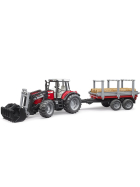 Bruder Massey Ferguson 7480 mit Frontlader, Anhänger & Baumstämmen