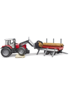 Bruder Massey Ferguson 7480 mit Frontlader, Anhänger & Baumstämmen