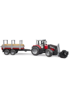 Bruder Massey Ferguson 7480 mit Frontlader, Anhänger & Baumstämmen