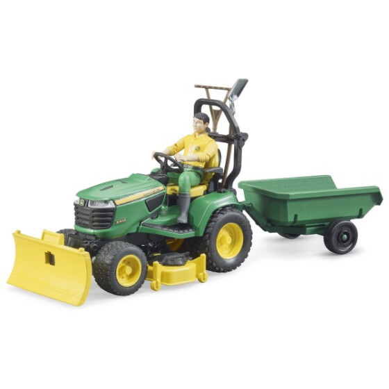 Bruder bworld John Deere Rasentraktor mit Anhänger & Gartner