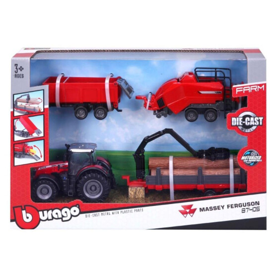 Bburago Traktoren Set Massey Ferguson mit Anhänger