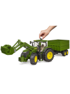 Bruder John Deere 7R 350 mit Frontlader & Tandemachstransportanhänger