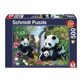 Puzzle Pandafamilie am Wasserfall, 500 Teile