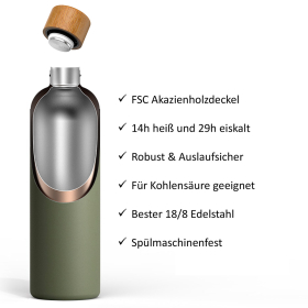 T&N Trinkflasche Edelstahl Wood Edition, 1000 ml, Olive Green