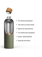 T&N Trinkflasche Edelstahl Wood Edition, 1000 ml, Olive Green