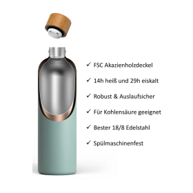 T&N Trinkflasche Edelstahl Wood Edition, 1000 ml, Stainless Steel