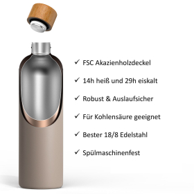 T&N Trinkflasche Edelstahl Wood Edition, 1000 ml, Mud Grey