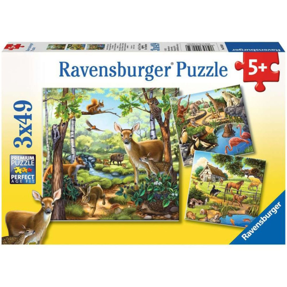 Puzzle Wald-, Zoo-, Haustiere, 3 x 49 Teile