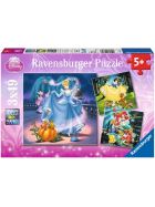 Puzzle Schneewittchen, Aschenputtel, Arielle, 3 x 49 Teile